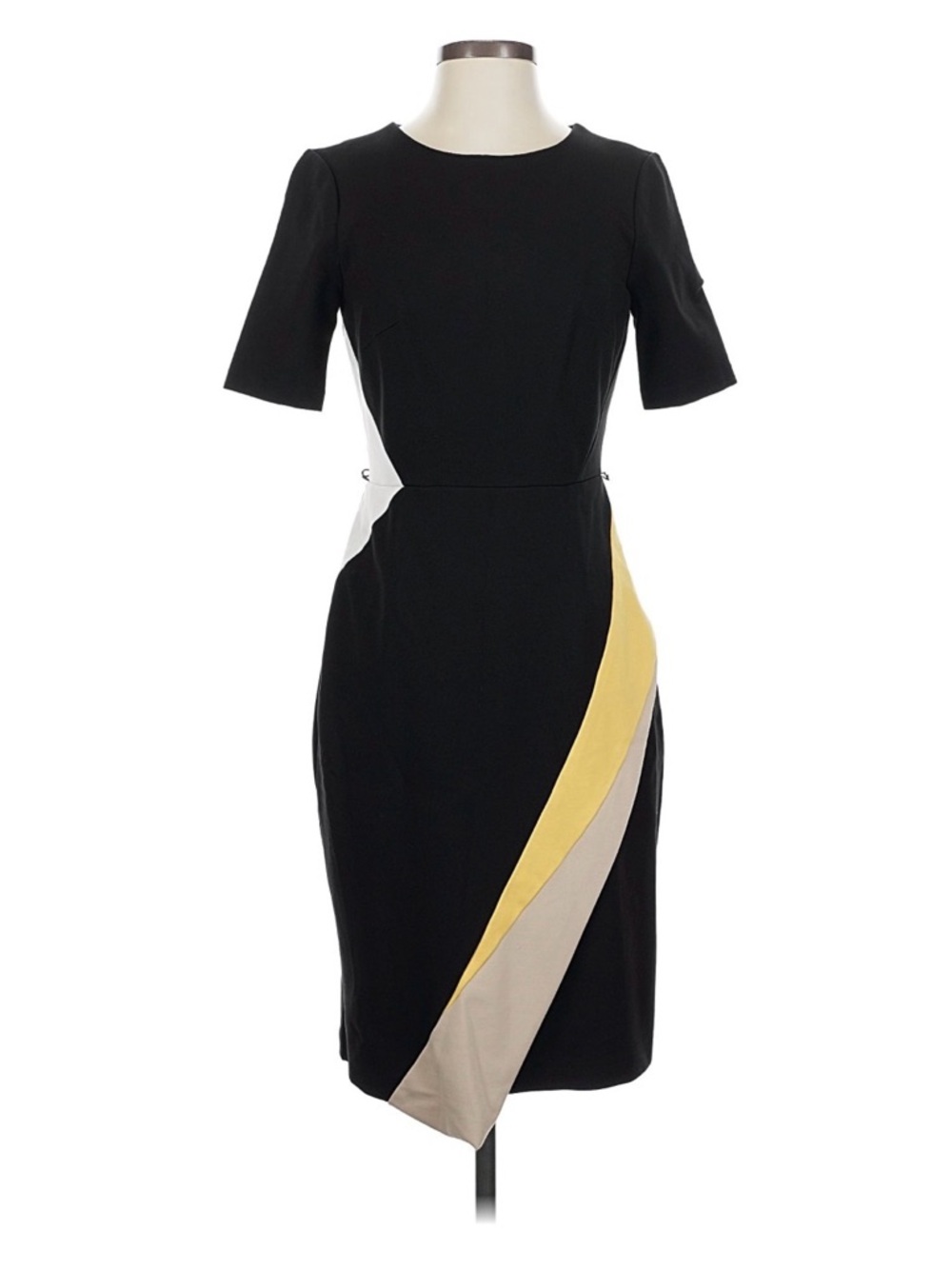 White House Black Market Black Midi Dress with Yellow and Beige Panels